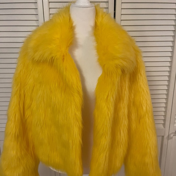 Yellow Fuzzy Faux Fur Coat 